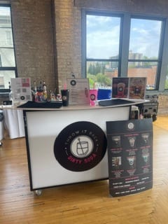 The soda bar set up inside a loft event venue